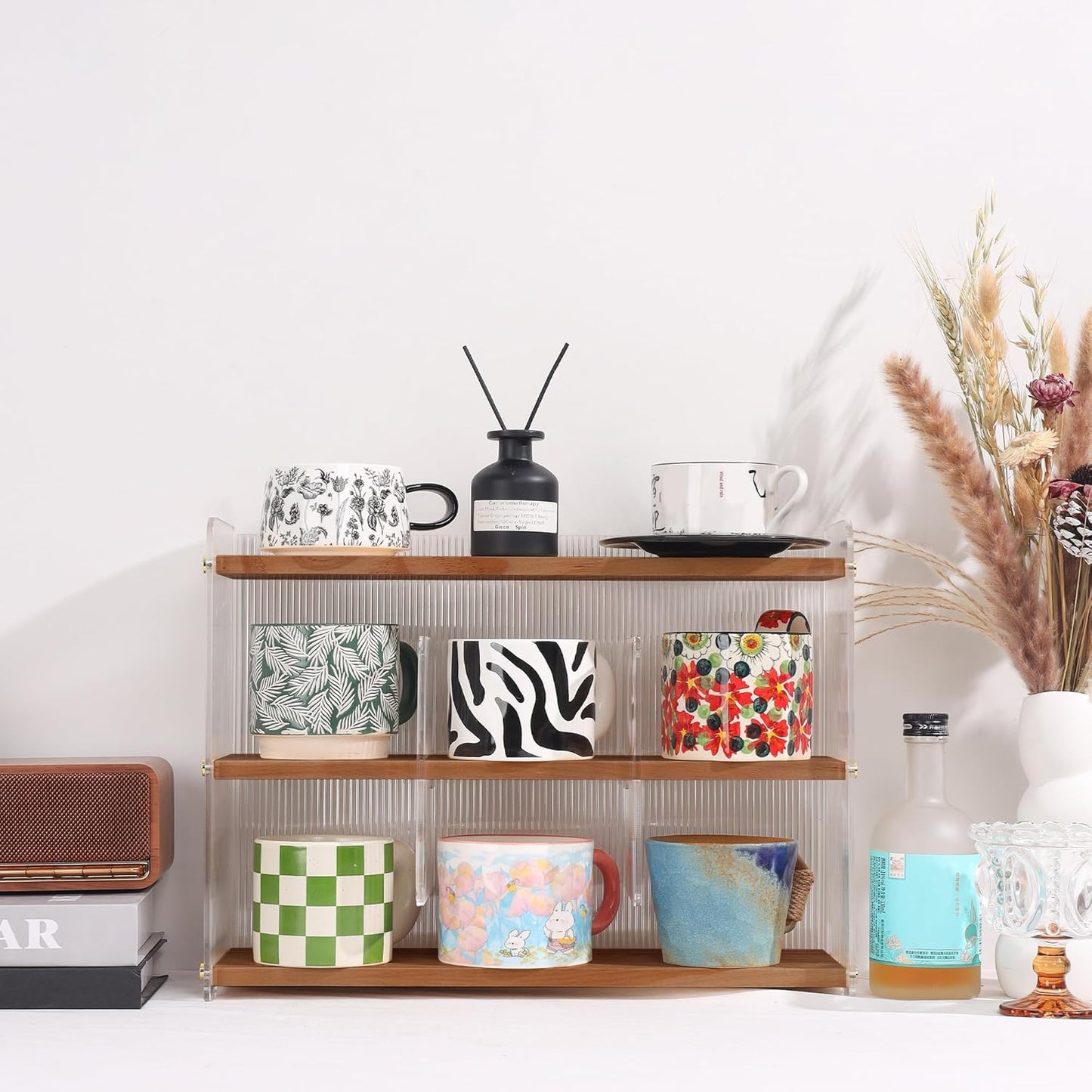 Coffee Mug Holder Wooden Cup Station Organizer 3-Tier Cup Holder for Coffee Bar Mug Display Rack for Countertop Mug Holder Shelf for Home Kitchen Nut Brown