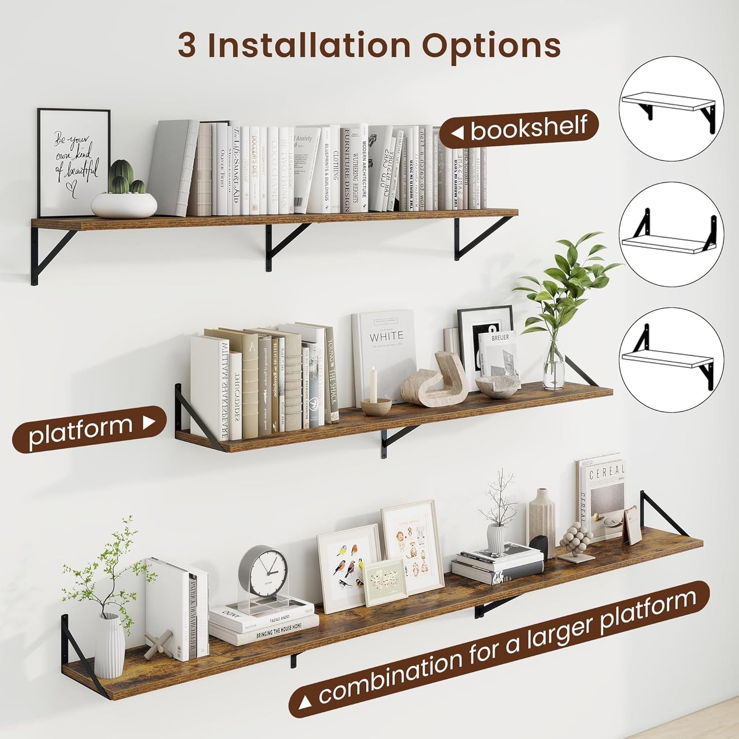 Axeman Deep Floating Shelves for Wall - 55 Inch Wide x 10 Inch Deep Rustic Floating Shelves Set of 2 - Wide Wall Shelves for Living Room Bathroom Bedroom