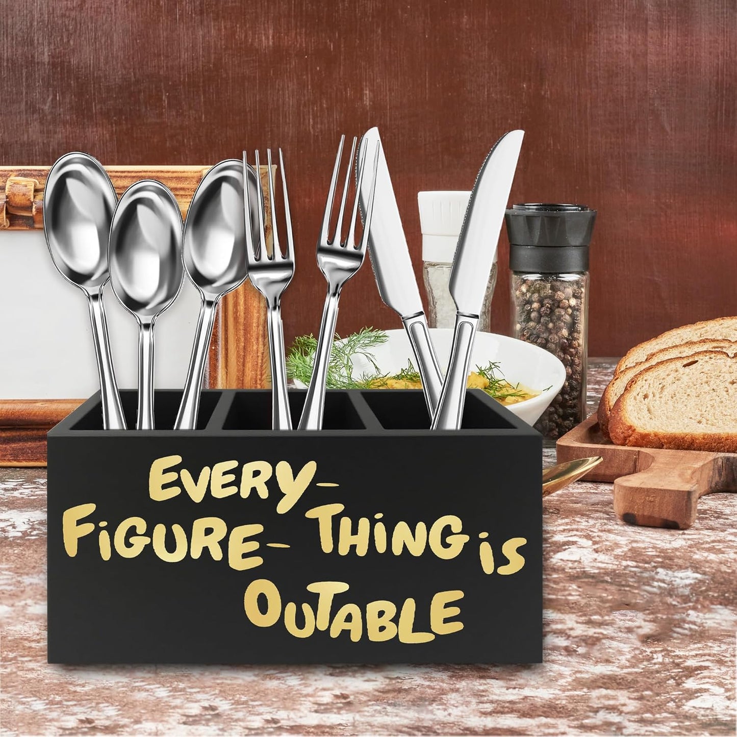 Everything Is Figureoutable Pen Pencil Holder Organizer for Desk, Inspirational Motivational Wooden Box Signs Decorations for Home Office Desk Tabletop, Inspirational Gifts