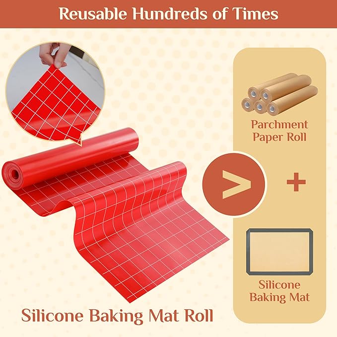 Silicone Baking Mat, 16 IN x 10 FT Free Cutting Baking Sheet,Non-Stick Reusable Dough & Pastry Mat,Non-Slip Silicone Mat Roll for Air Fryer Liner,Freeze Dryer,Oven Baking Pan,Kitchen Counter