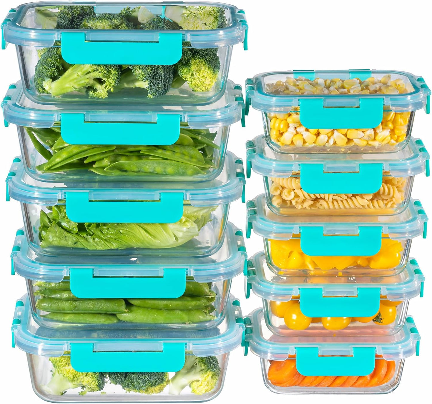 MFY 10-Pack Glass Storage Containers with Lids, Glass Meal Prep Containers Set, Airtight Lunch Containers with Lids, Microwave, Oven, Freezer and Dishwasher Safe, Green
