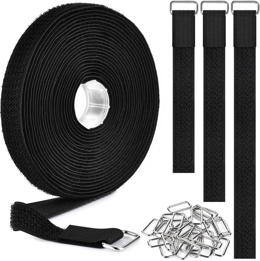 1"x19.7ft Hook and Loop Straps with 30 Buckles Adjustable Cut-to-Length Cable Ties - Reusable Nylon Fastening Tape Cable Straps for Storage or Organization (1in x 19.7ft)