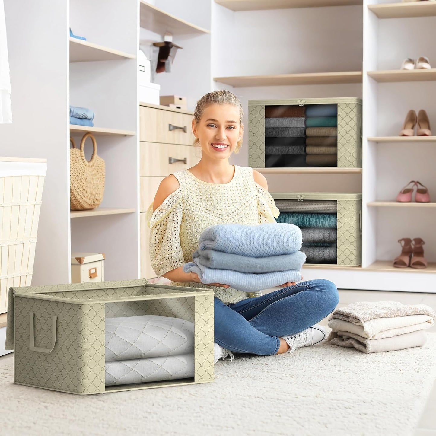 Sorbus Foldable Storage Bag Organizers, Large Clear Window & Carry Handles, Great for Clothes, Blankets, Closets, Bedrooms, and more