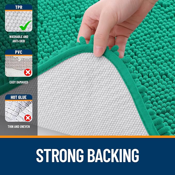 OLANLY Bathroom Rugs 24x16, Extra Soft Absorbent Chenille Bath Rugs, Rubber Backing Quick Dry, Machine Washable Bath Mats for Bathroom Floor, Tub and Shower, Home Decor Accessories, Emerald