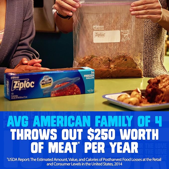 Ziploc Quart Food Storage Freezer Bags, 152ct Total, Stand-Up Bottom, Easy to Fill, 38 Count, 4 Pack (Packaging May Vary)