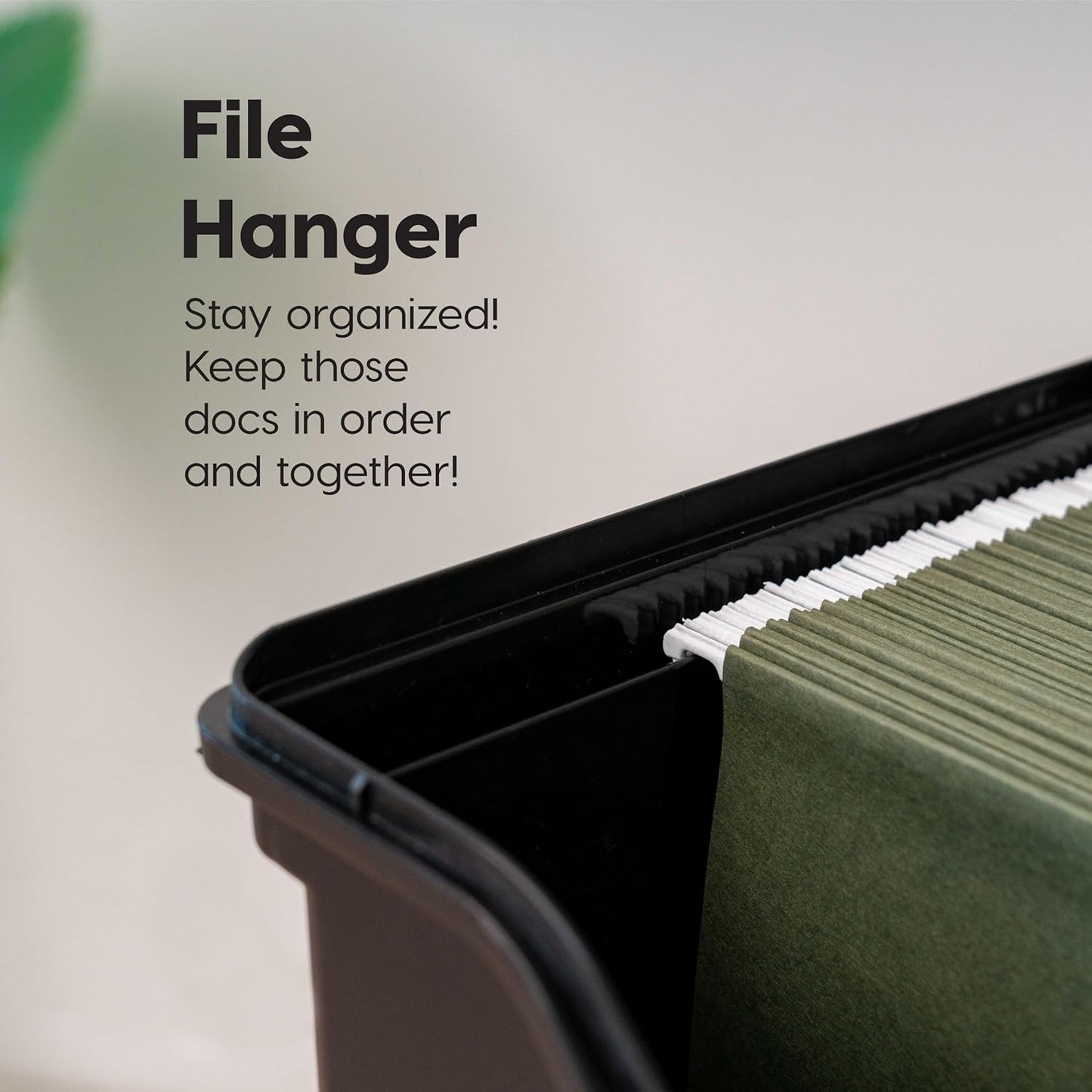 IRIS USA File Box with Lid File Organizer for Letter File w/Organizer-Lid, Plastic Mobile Filing Organizer, Water Resistant Document Box, Portable File Box with Handle, Secure Buckle, Lockable, Black