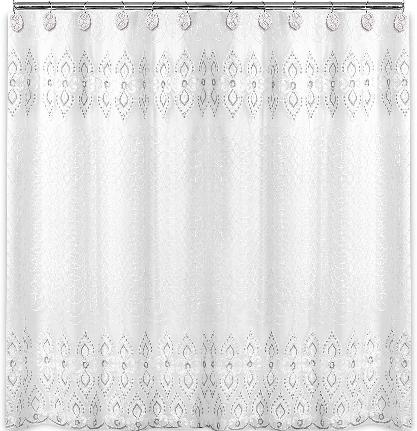 Zahari Home Monaco Bathroom Shower Curtain Set - 13pc Classic Luxury Contemporary Design with 12 Hooks