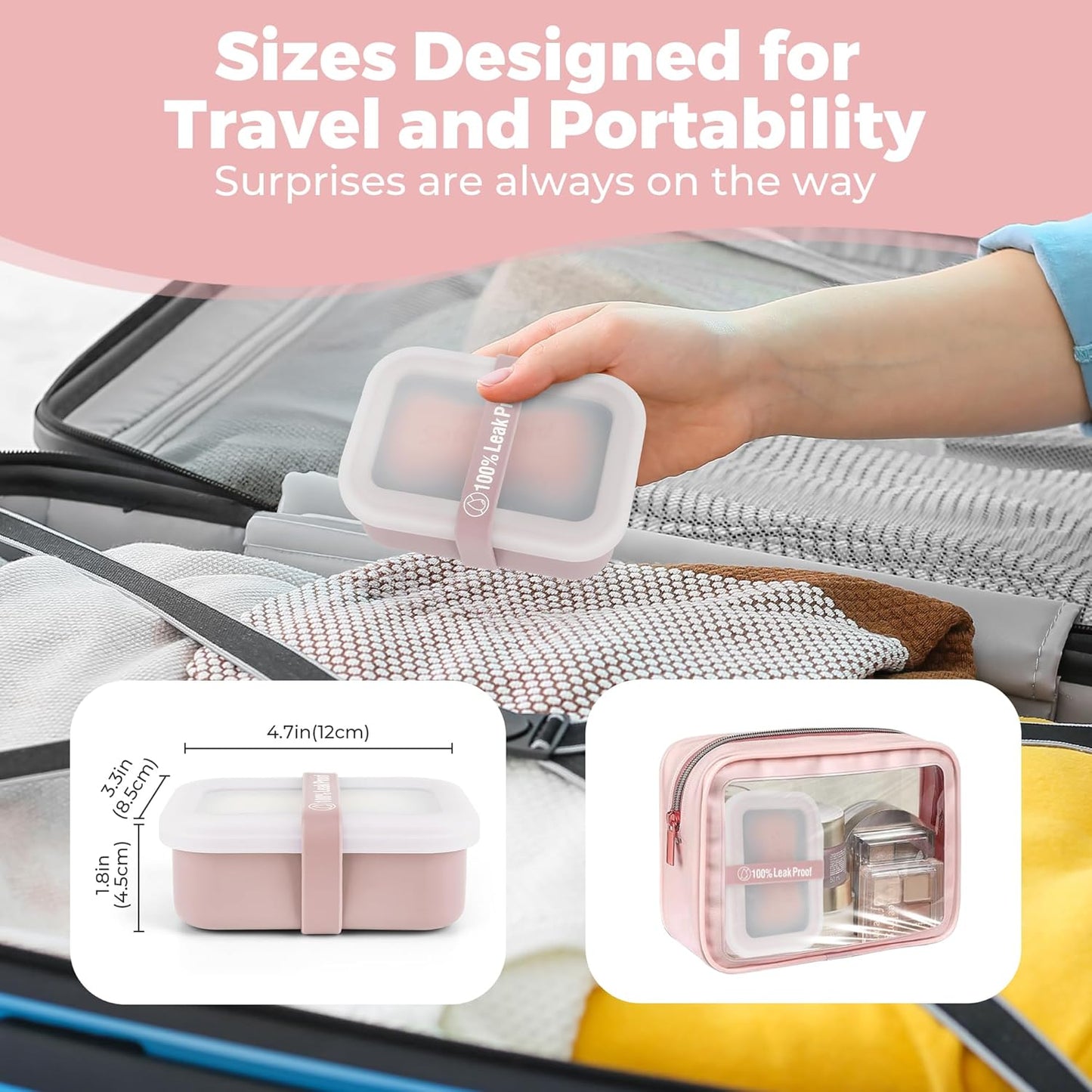 Compact Leakproof Travel Soap Case with Lid & Silicone Strap - Portable Draining Soap Bar Holder for Gym, Bathroom, Camping - Lightweight Silicone Soap Dish Container (Pink)