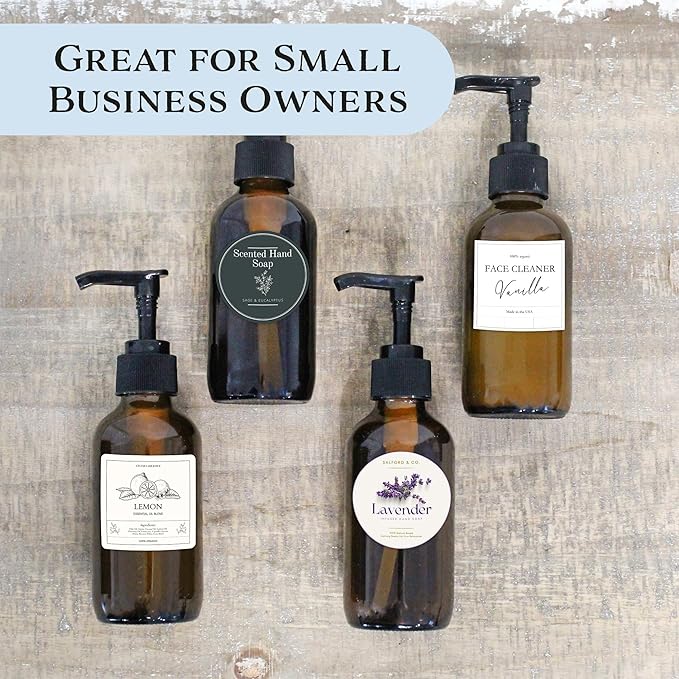 Cornucopia Brands 4oz Amber Glass Pump Bottles (Pack of 4) Great for Lotions, Liquid Soap, Aromatherapy and More