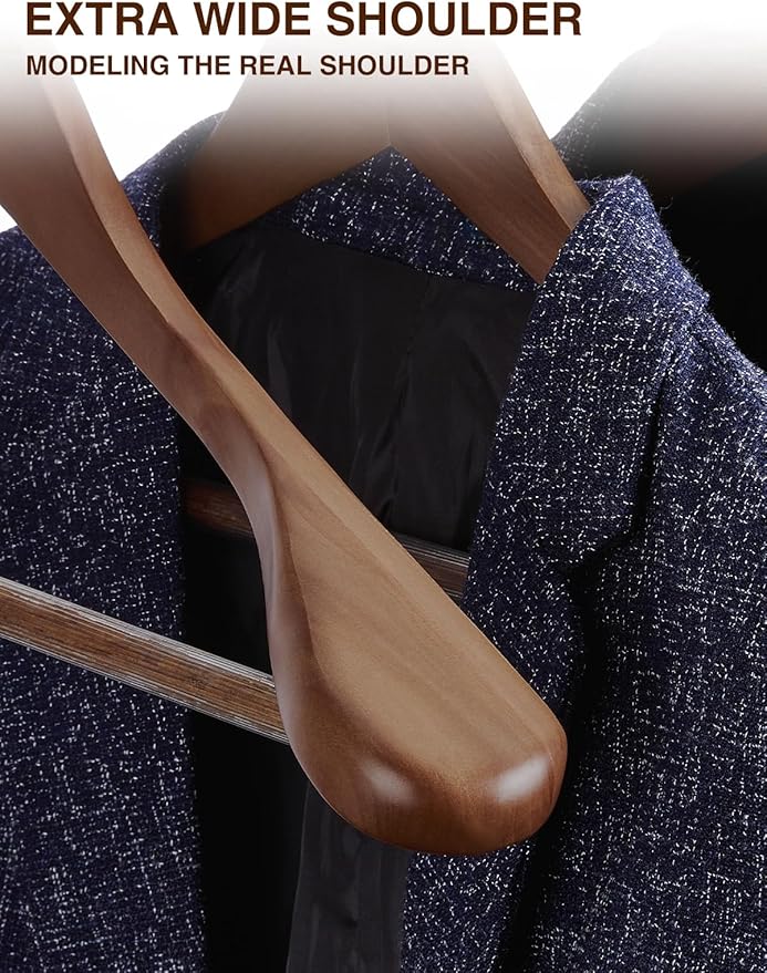 SMARTOR Suit Hangers for Men 12 Pack, Wide Shoulder Wooden Suit Hangers with Non Slip Pants Holder, Wide Hanger for Suit, Coat, Jacket, Gown, Heavy Duty Wood Suit Hanger, Walnut