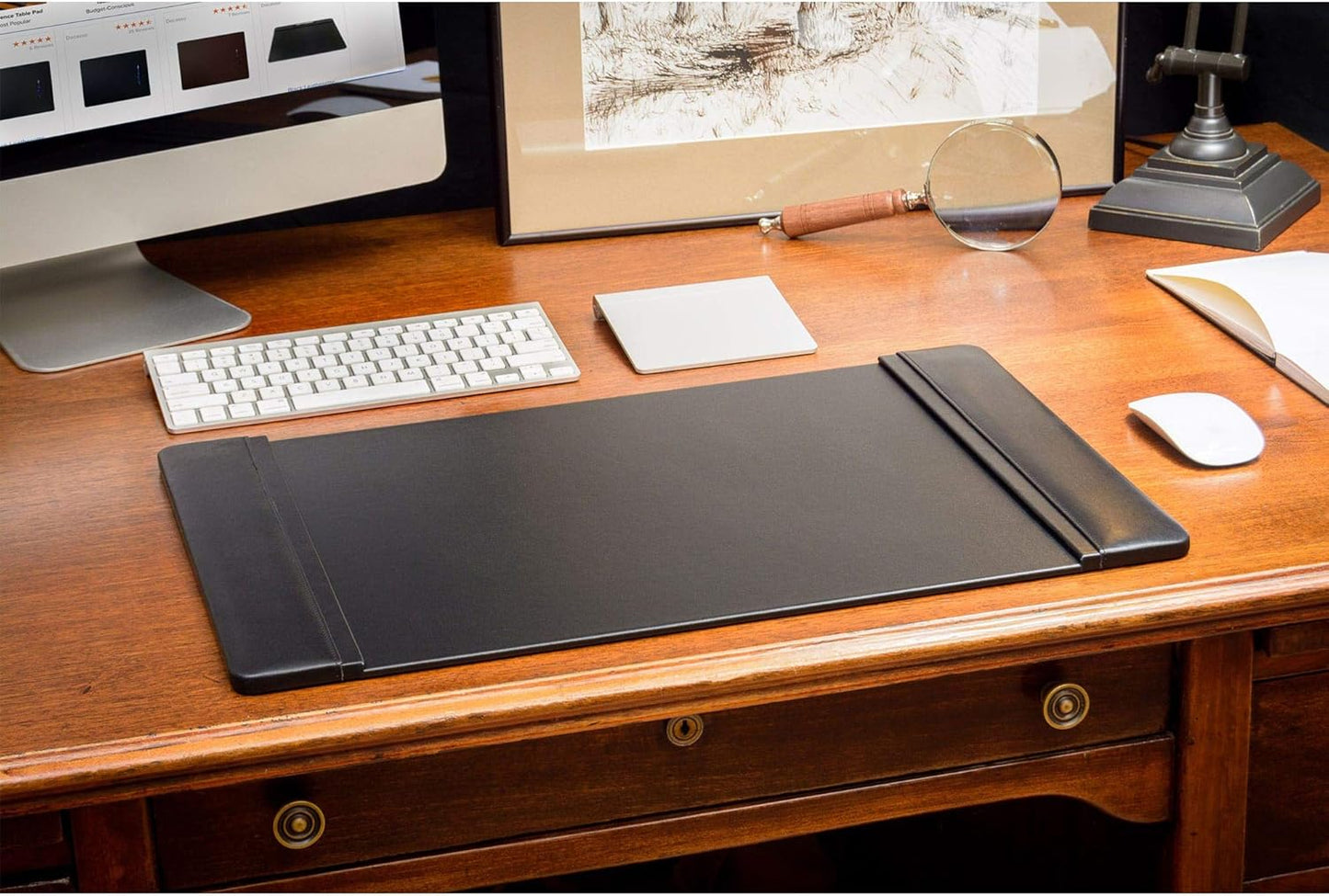 Dacasso Black Leather 22" x 14" Side Rails Desk Pad