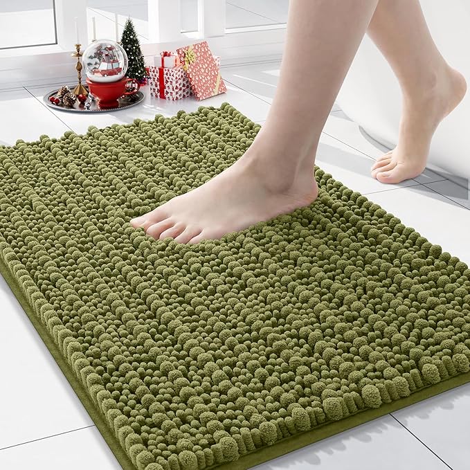 Arotive Luxury Chenille Bathroom Rug Mat, Extra Soft Thick Absorbent Shaggy Bath Rugs, Non-Slip Machine Wash Dry, Plush Bath Mats for Bathroom, Shower and Tub, 24x16, Willow Green