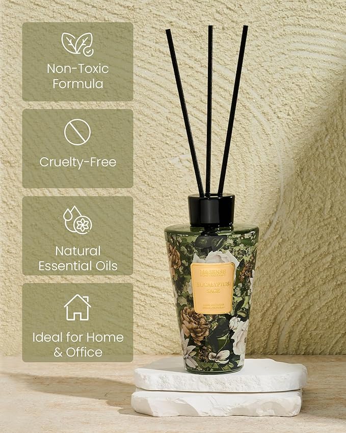 M&SENSE Eucalyptus Sage Reed Diffuser Set - 8.79fl oz Home Fragrance Non-Toxic Natural Reed Diffuser for Home, Air Freshner Gifts for Bathroom Bedroom Fragrance Decor