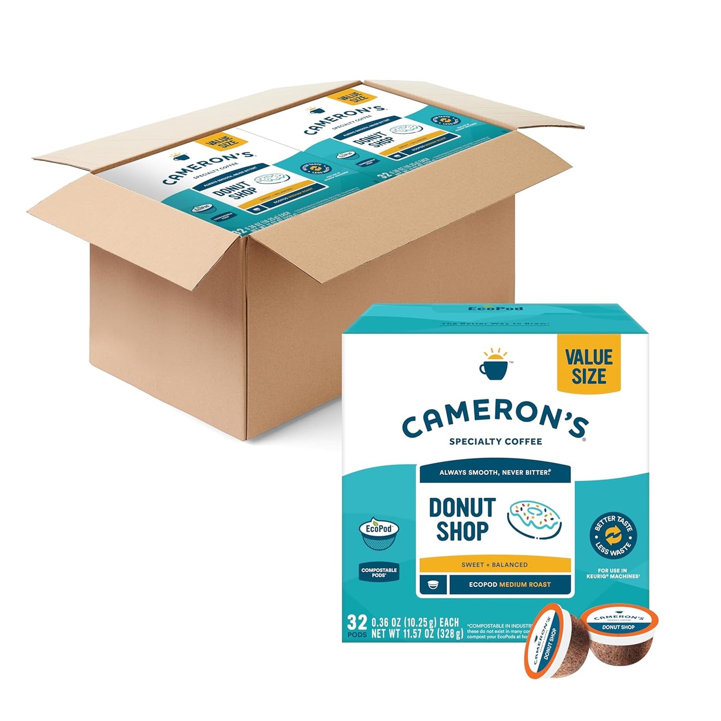 Cameron's Coffee Single Serve Pods, Donut Shop, 128 Count (Pack of 1)