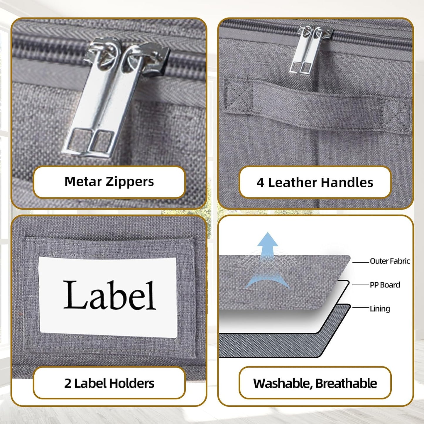 Yawinhe Underbed Bags, Storage Containers Bags with Lid, Foldable Blanket Bins, with Sturdy Zipper und Label Holders, for Clothing, 23.6''Lx11.8''Wx6''H, 2 Pack, Grey