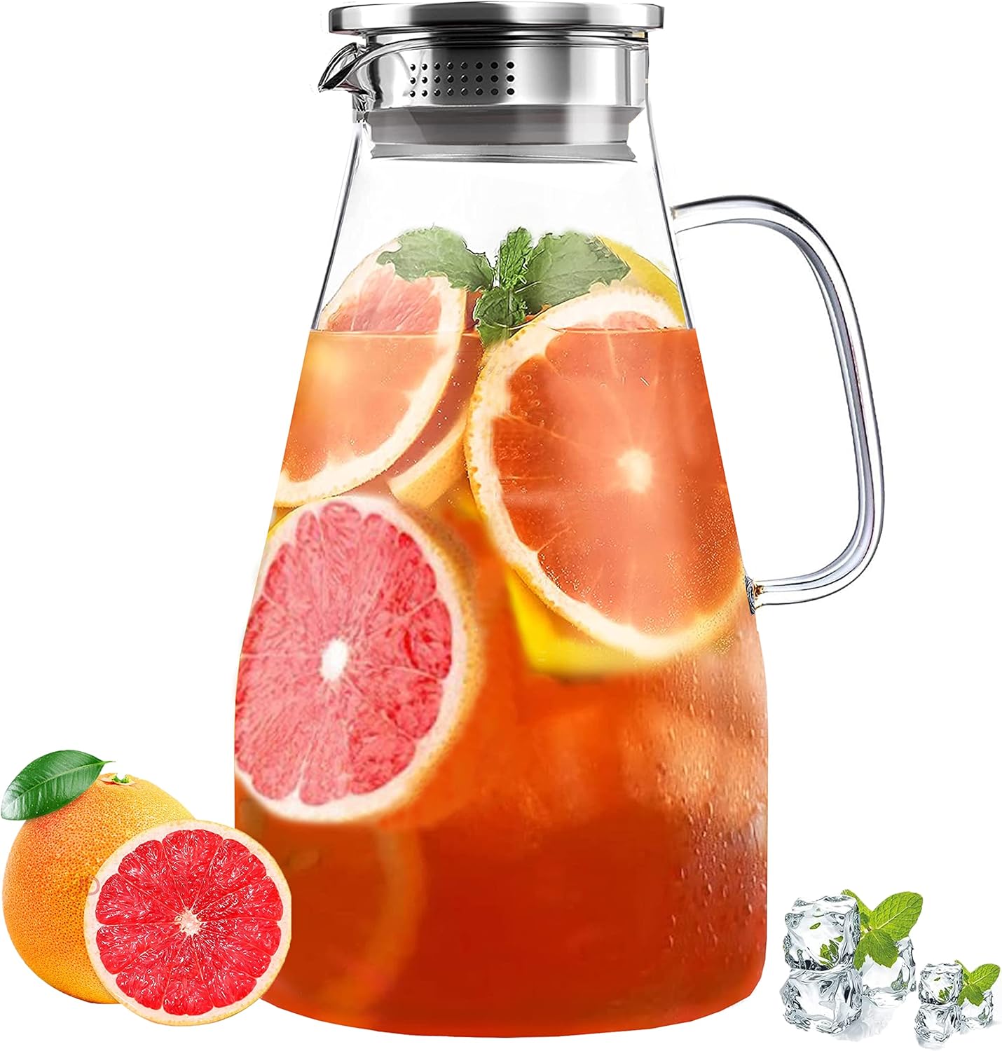 3 Quart Glass Pitcher with Lid,96 oz -Iced Tea Pitcher, Juice, Milk, Coffee, Lemonade - Borosilicate Boiling Glassware - Hot & Cold Beverages Christmas Gift,New Year Gift