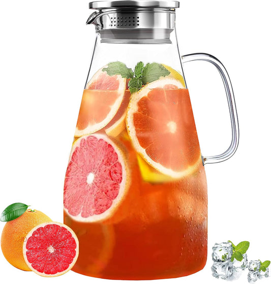 3 Quart Glass Pitcher with Lid,96 oz -Iced Tea Pitcher, Juice, Milk, Coffee, Lemonade - Borosilicate Boiling Glassware - Hot & Cold Beverages Christmas Gift,New Year Gift