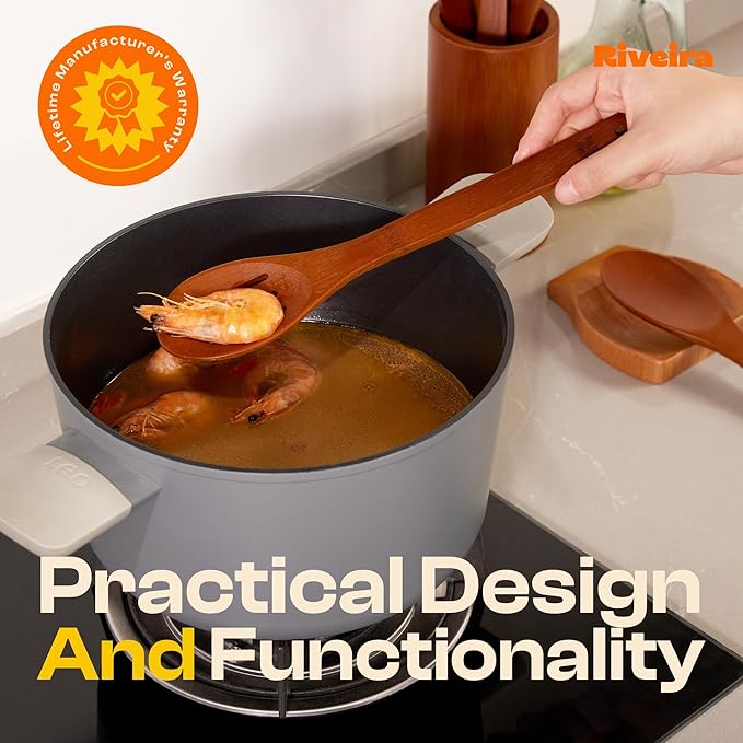 Riveira Premium Brown Bamboo Wooden Spoons for Cooking Set of 3 – Premium Brown Bamboo Wooden Cooking Utensils, Wooden Spatula, Wooden Spoon - Premium Quality Wooden Utensil Set for Non-Toxic Cooking