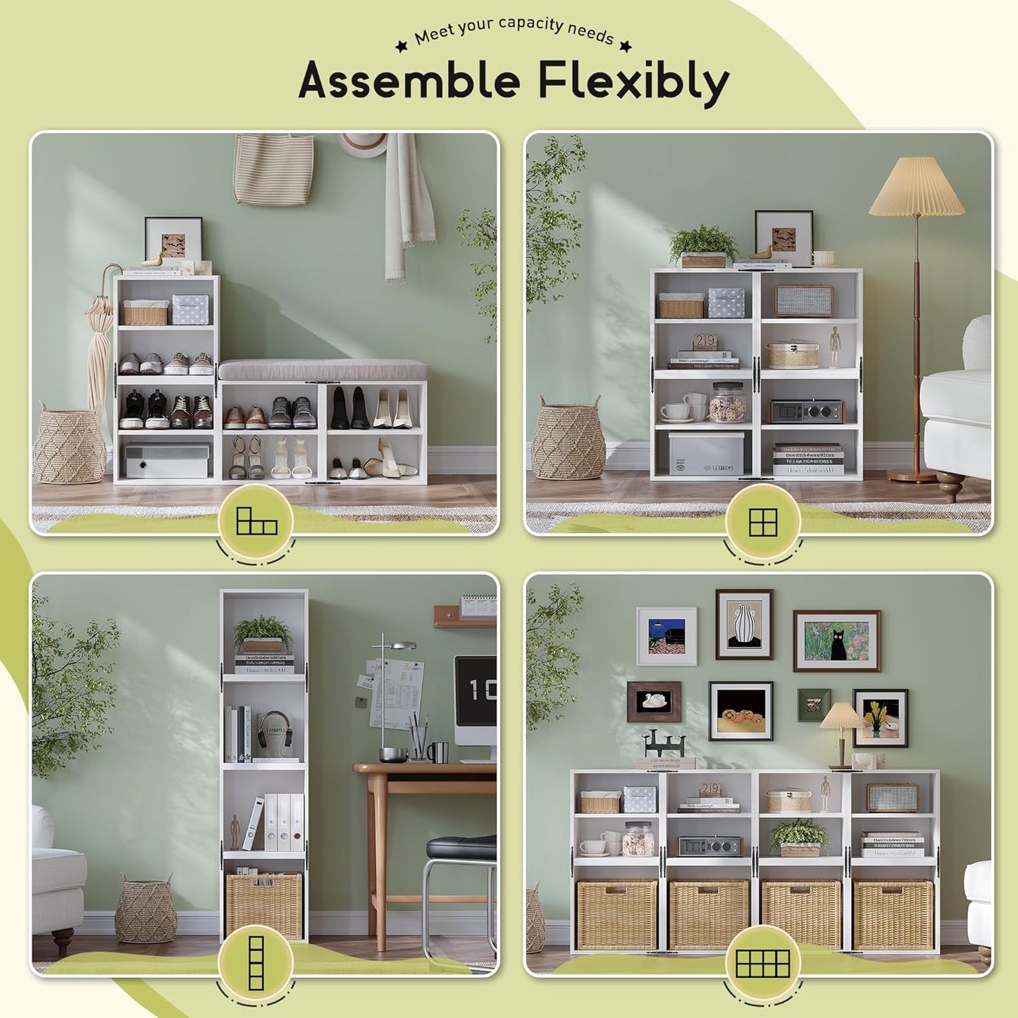 2-Tier Stackable Cube Storage Organizer, DIY Bookcase with 2 Removable Open Shelves & Anti-Tip Design, Cube Book Shelf for Bedroom, Office, Dorm,15" W x 11.81" D x 30" H, White
