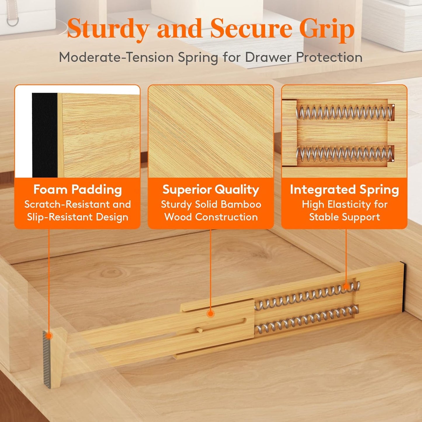 Lifewit 6 Pack Bamboo Drawer Dividers 2.4" High, 13-16.5" Kitchen Drawer Organizers, Adjustable Wooden Drawer Dividers for Clothes, Expandable Drawer Separators for Dresser, Bedroom, Bathroom, Cabinet