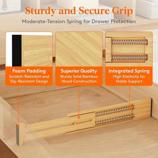 Lifewit 6 Pack Bamboo Drawer Dividers 2.4" High, 13-16.5" Kitchen Drawer Organizers, Adjustable Wooden Drawer Dividers for Clothes, Expandable Drawer Separators for Dresser, Bedroom, Bathroom, Cabinet