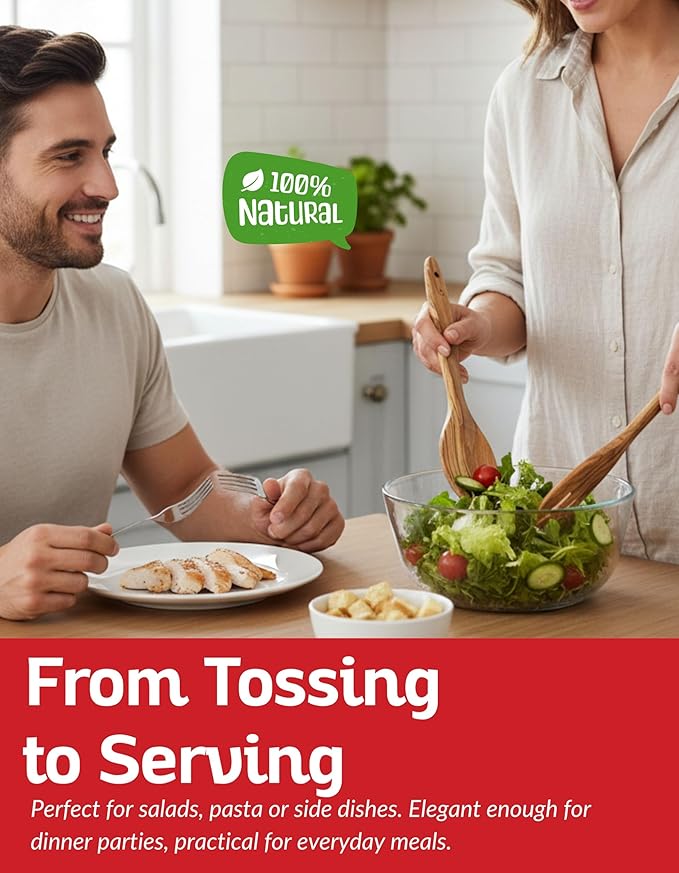 Olive Wood Utensil Set of 2 PCS – Handcrafted Wooden Spoon & Spatula – Natural Eco-Friendly Cooking Utensils, Nonstick Safe, Durable Kitchen Tools