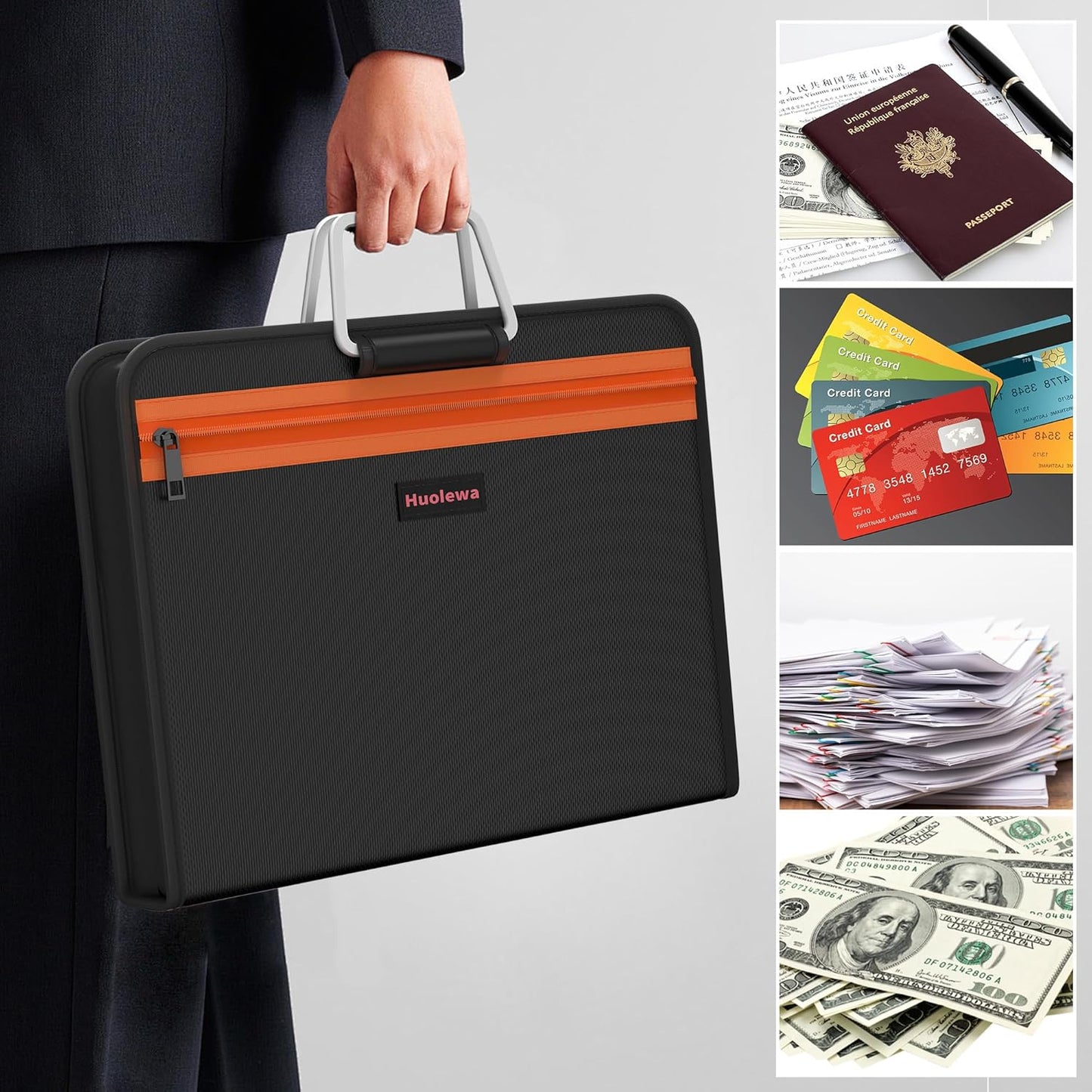 Fireproof Accordion File Organizer with 13 Pocket, Document Organizer with Handle & Labels, Expanding File Folder Multi-Layer Portable Home Travel Storage for Letter A4 Files and More