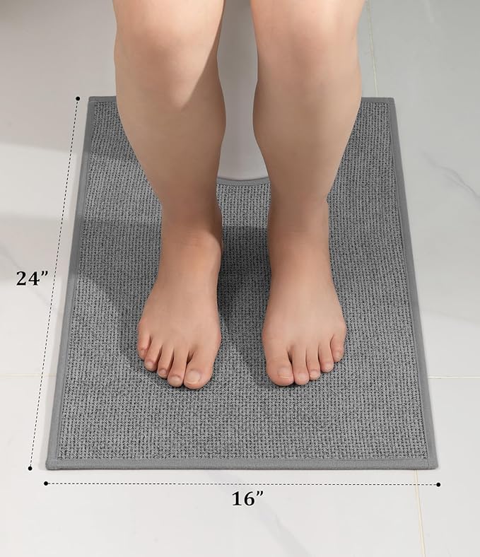 YIHOUSE Bathroom Rugs Mat Contour 16x24, Non Slip Quick Dry Bath Mats for Bathroom Absorbent Ultra Thin Bath Rugs Machine Washable Fit Under Door for Sink, Cabinet, Laundry (Grey, 16"x24"-U)