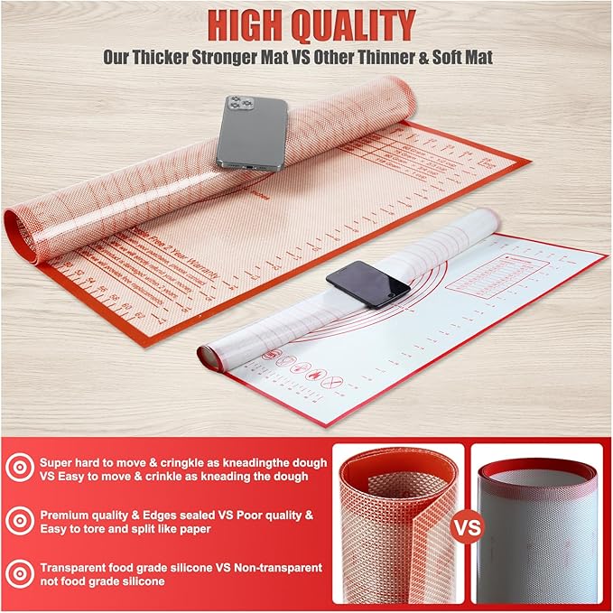 Silicone Pastry Mat 36x24 Inch Nonstick Baking Mat -Perfect for Doug, Pastry, Dough Rolling, Kneading Board, Pie Crust, Fondant, Pasta/Pizza, Kitchen Counter Mat