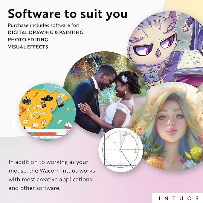 Wacom Intuos Medium Bluetooth Graphics Drawing Tablet, Portable for Teachers, Students and Creators, 4 Customizable ExpressKeys, Compatible with Chromebook Mac OS Android and Windows - Black