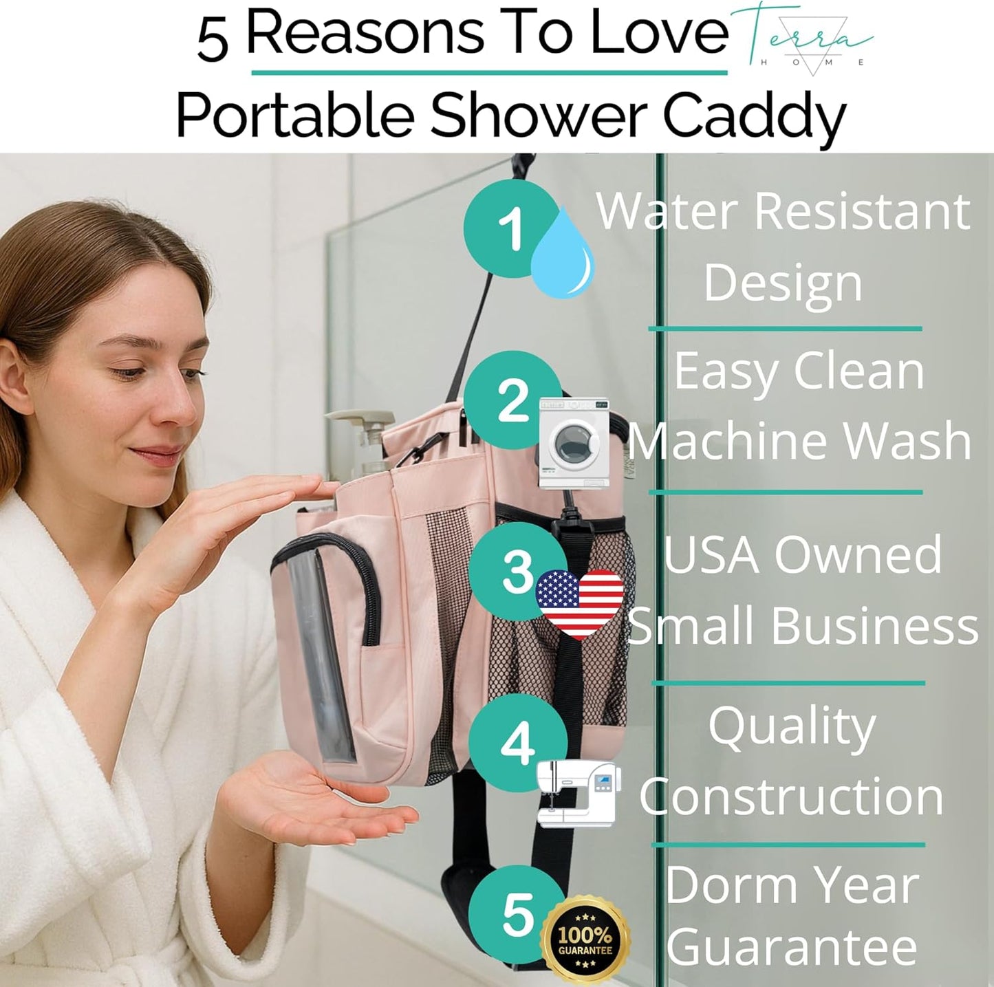 XL Portable Shower Caddy Bag for Girls with Extra Storage, Durable Mesh Bottom, Shoulder Strap, Keychain Holder Shower Caddy Case for College Dorms - Travel Vacation Essentials (Blush Pink)