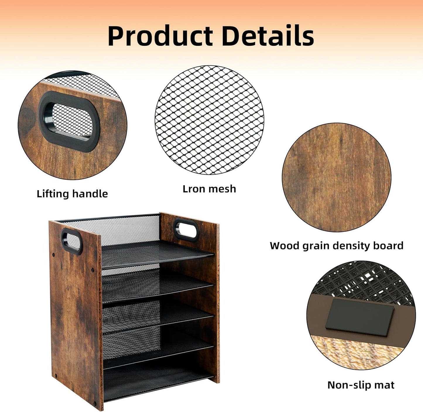 Wood Desk Organizer - 5-Tier Desktop File Organizer, Wooden Paper Tray, Office Desk Organzier and Accessories for Papers, Mail, Notebooks, Stationery