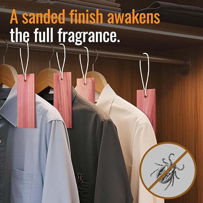 Cedar Blocks for Clothes Storage - 40 Pack Red Cedar Planks, 100% Natural Aromatic Cedarwood with Cotton Rope and Sandpaper for Closets & Drawers Freshener