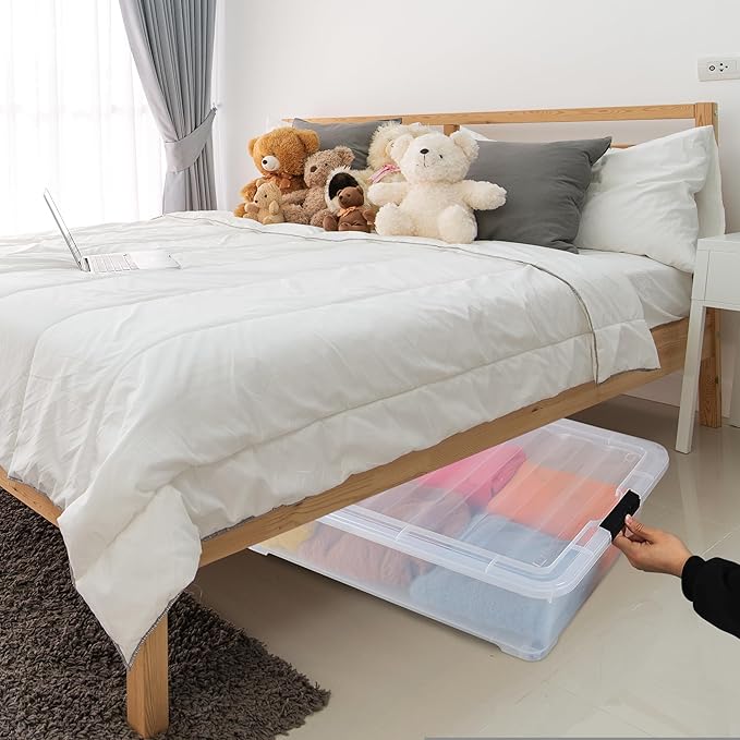 50 Quart Wheeled Latching Storage Box, Stackable Bin with Latch Lid, Plastic Container to Organize Shoes Underbed (3 Pack)