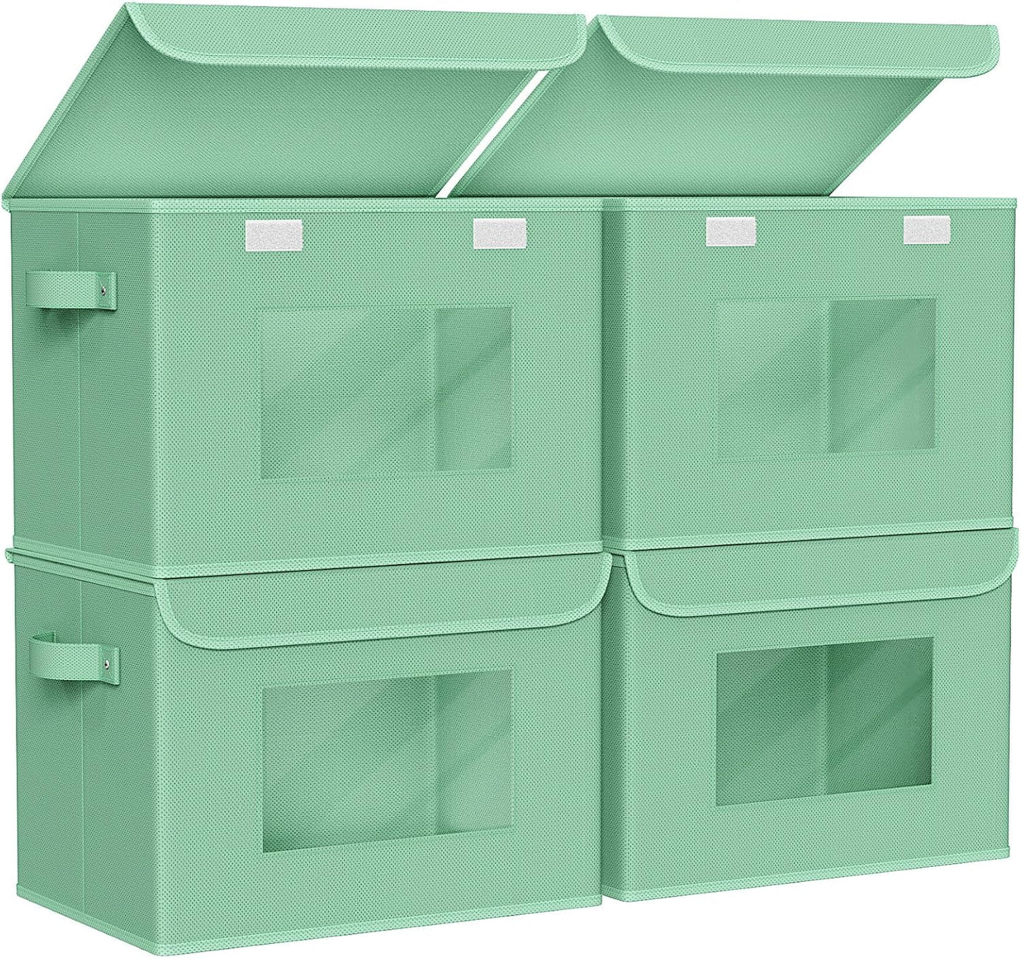 Univivi Collapsible Stackable Storage Bins with Lids [4-Pack] Foldable Fabric Closet Organizer Basket, Closet Organizers and Storage Cube Storage Bin for Home, Office, Bedroom (Green)