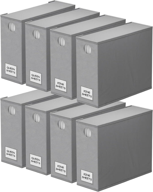 SpaceAid 8 Pack Bed Sheet Organizers and Storage, Foldable Sheet Organizer for Linen Closet, Sheets Set Folder Keeper with Window XL (Queen & King Size) Bedding Container (Gray, 8 Pack)