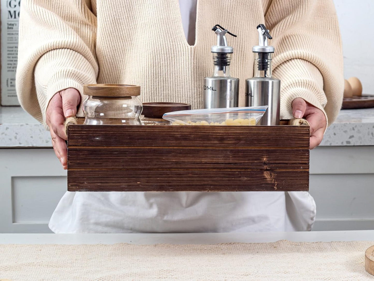 TIMRIS Rustic Wooden Toilet Paper Holder, Farmhouse Bathroom Decor, Tank Basket, Decorative Storage Container (Rustic Brown)