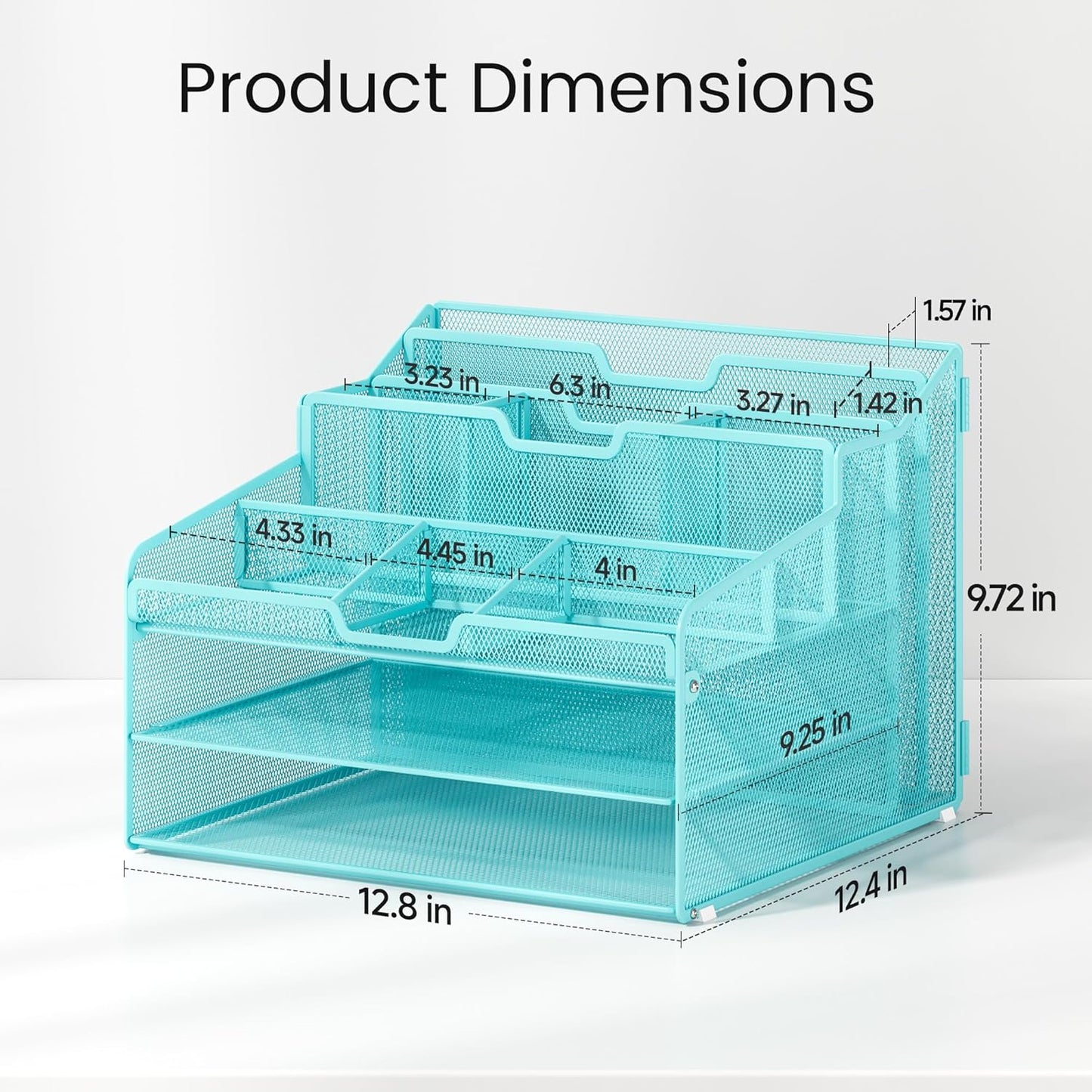 Lavatino Desk Paper File Organizer - Metal Mesh with 2 Letter Trays, 7 Flexible Dividers, 2 Vertical File Folder Holders for Office/Home/Classroom Supplies, Desk Organizers and Accessories, Blue