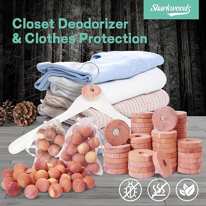 Cedar Blocks for Clothes Storage 100 Pack, 100% Natural Aromatic Cedar Rings and Balls for Closets & Drawers Freshener (60 Rings & 40 Balls)