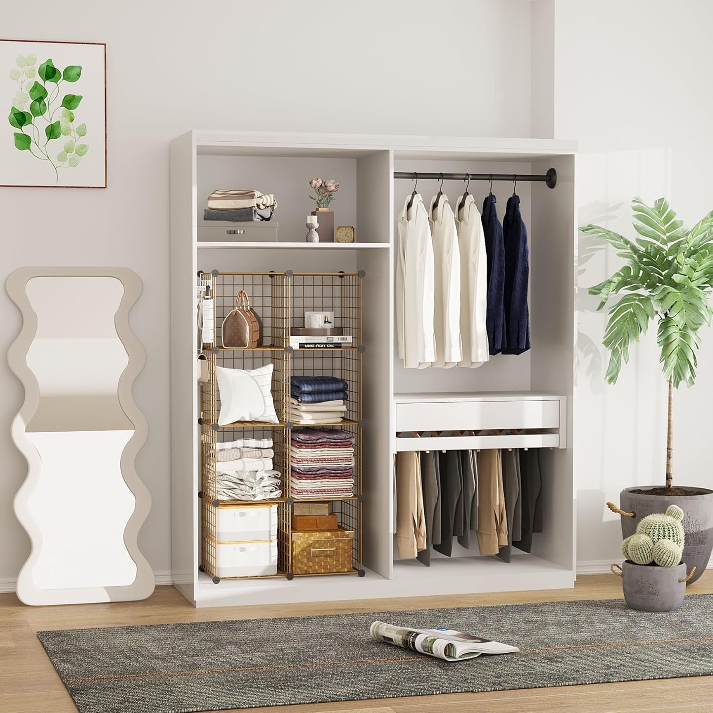 C&AHOME Wire Cube Storage, 8 - Cube Organizer Metal C Grids, Modular Shelves Units, Closet Organizer, Ideal for Home, Office, Living Room, 24.8" L x 12.4" W x 48.4" H, Brown UWCS3008R