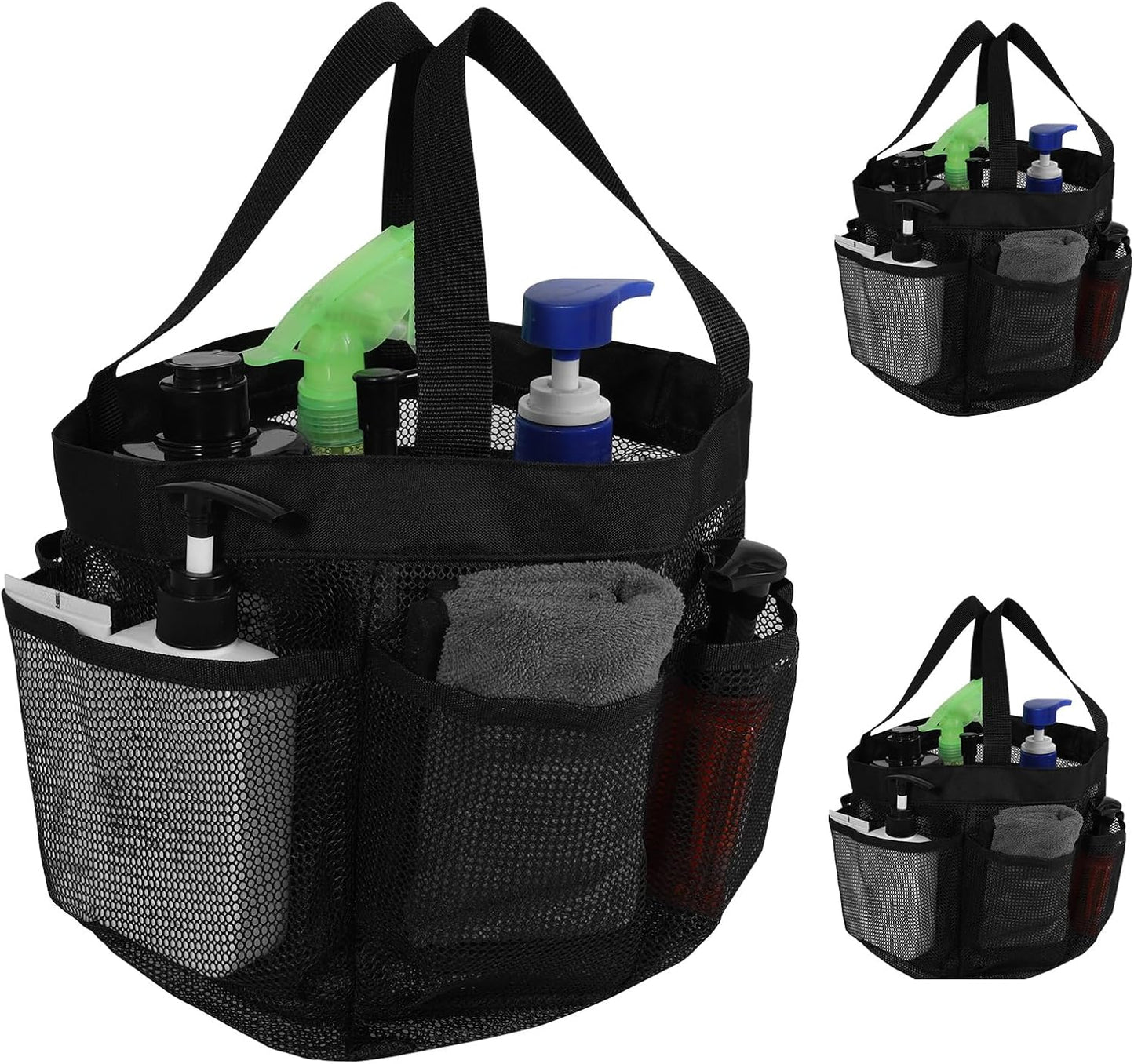 3 Pcs Mesh Shower Caddy Tote Bag Large Capacity Basket with 9 Storage Pocket Portable Hanging Toiletry Caddy Bag Breathable Toiletry Caddy Organizer for Bathroom College Dorm Gym Camping Travel