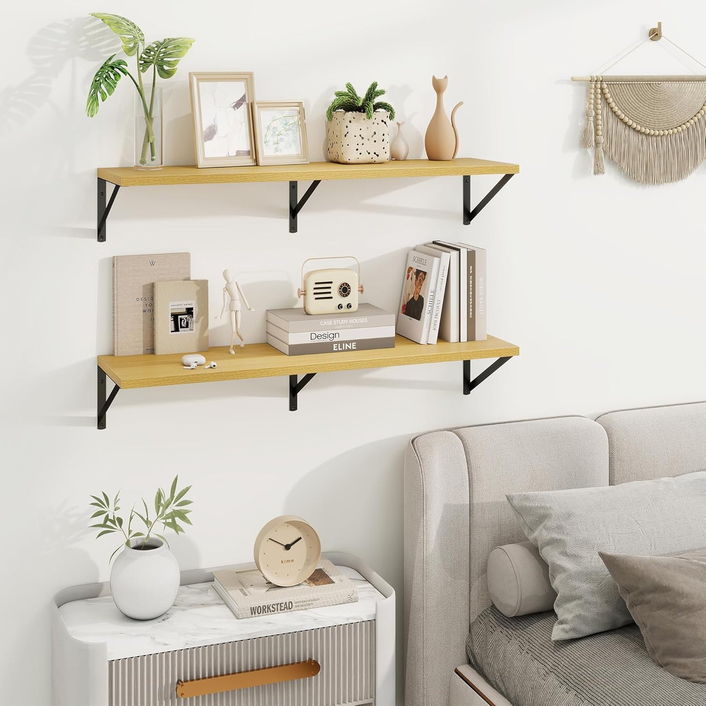 Axeman Deep Floating Shelves for Wall - 36 Inch Wide x 10 Inch Deep Floating Shelves Set of 2 -Oak Wide Wall Shelves for Living Room Bathroom Bedroom