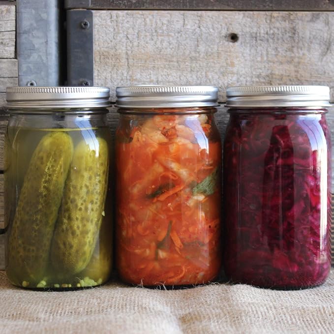 316 Stainless Steel Fermentation Lids | 3 Silicone Waterless Fermenter Airlock Lids | Easy Lacto Fermenting Wide Mouth Mason Jar Canning Lids | Free Recipe eBook Included