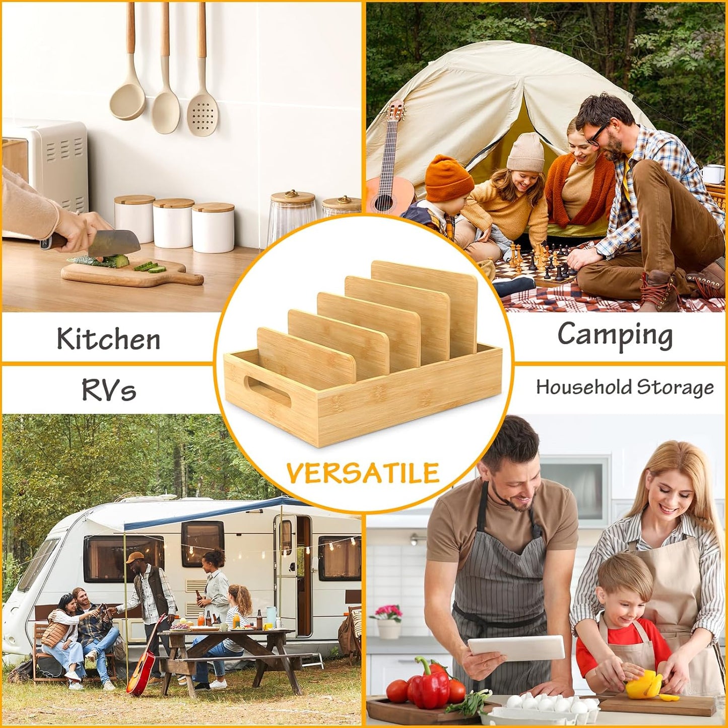 Retro Shaw Bamboo Food Container Lid Organizer with Adjustable Dividers for Cabinet, Lid Organizer for Plastic Lids and Covers Kitchen Storage and Organization