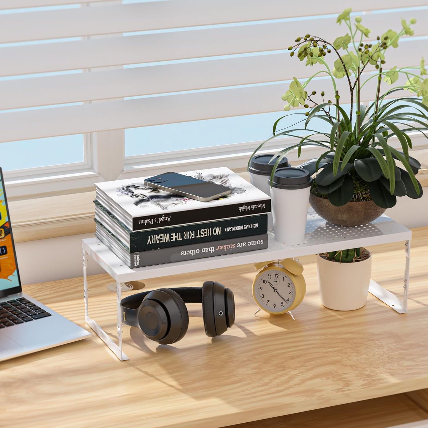 Adjustable Stackable Metal Storage Shelf Organizer - Expandable Wire Rack with Perforations for Kitchen, Pantry, Bathroom, Cabinet & Office-Compact, Durable & Sturdy (3PACKS/Medium/White)