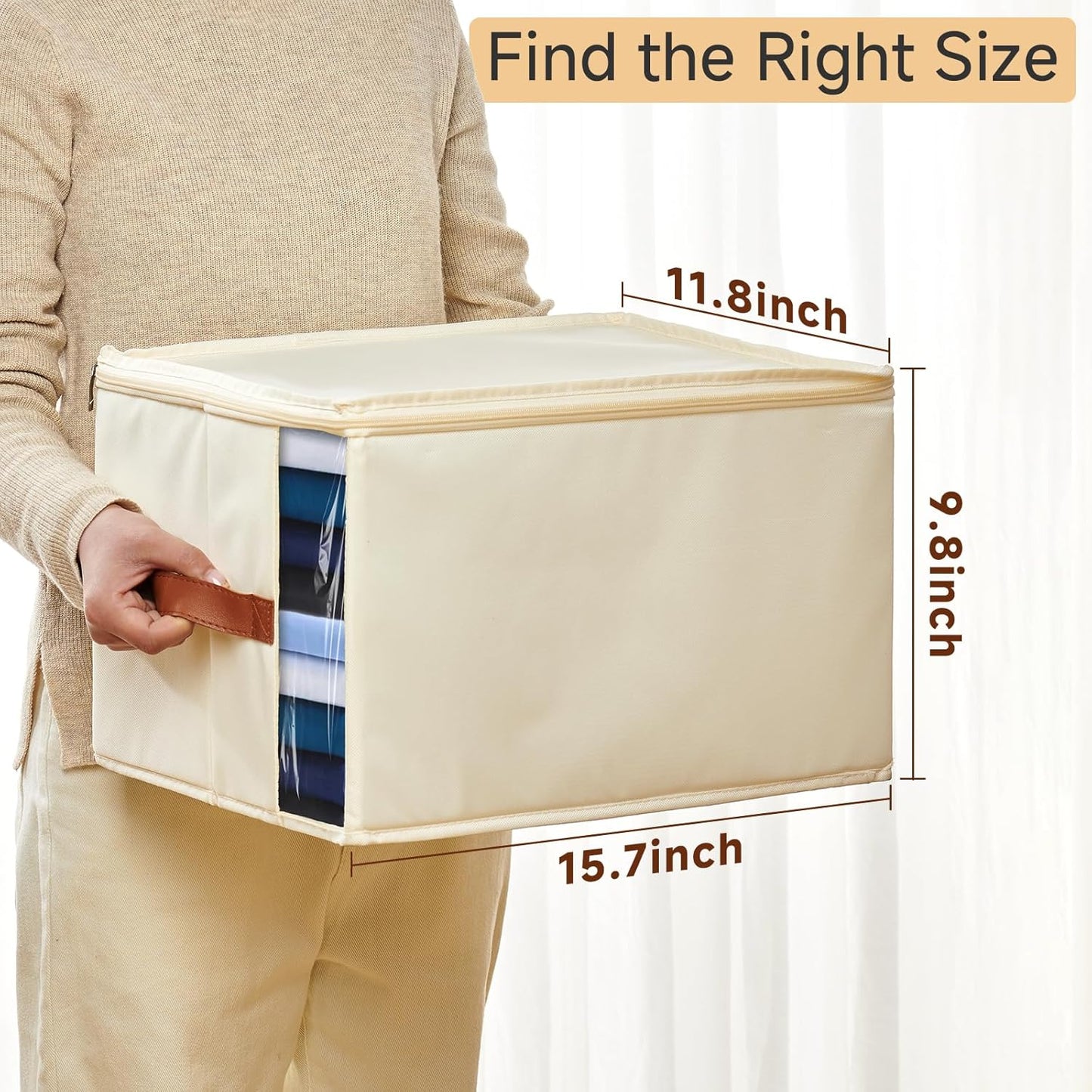 Clothes Storage Bins with Sturdy Frames, Foldable Fabric Clothing Organizer Box for Moving, Sweater Storage Cube with Lids and Zipper, Linen Closet Storage Bags for Blankets, Clothes, Sheet