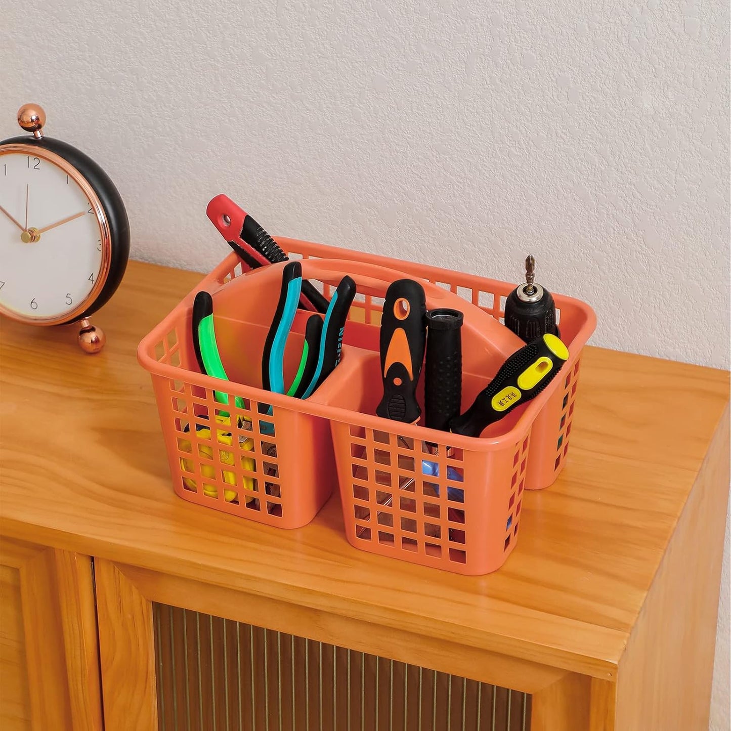 JiatuA Portable Shower Caddy Basket with Compartments Cleaning Supplies Organizer with Handle Plastic Storage Divided Tool Bin for Bathroom, Bedroom, Kitchen, College Dorm, Garden, Under Sink, Orange