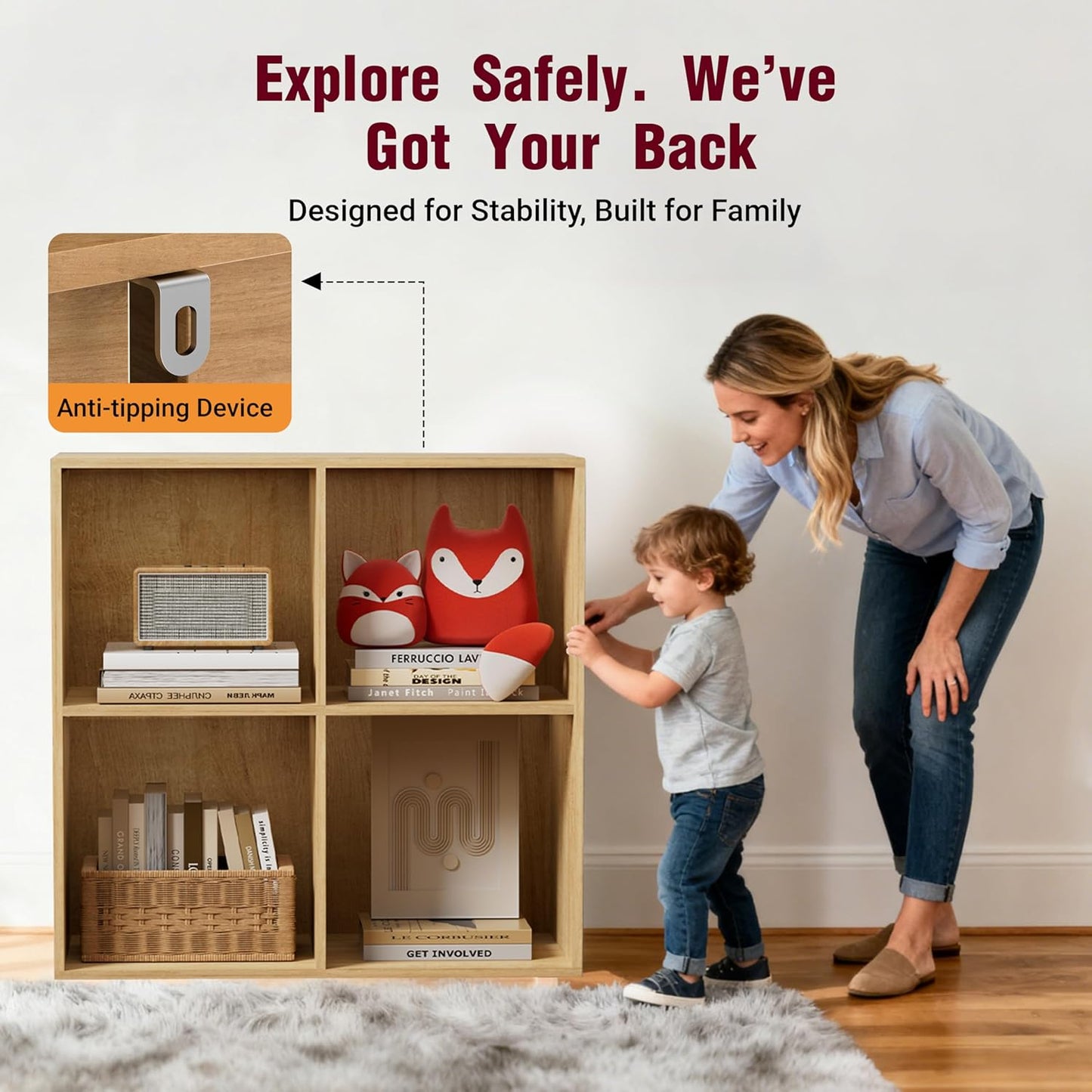 Book Shelf, Wooden Cube Storage Organizer with 11" Open Cubes, Stackable Modular Bookcase for Room Divider Storage, Bookshelf for Living Room, Bedroom, Office (Oak, 6-Cube)