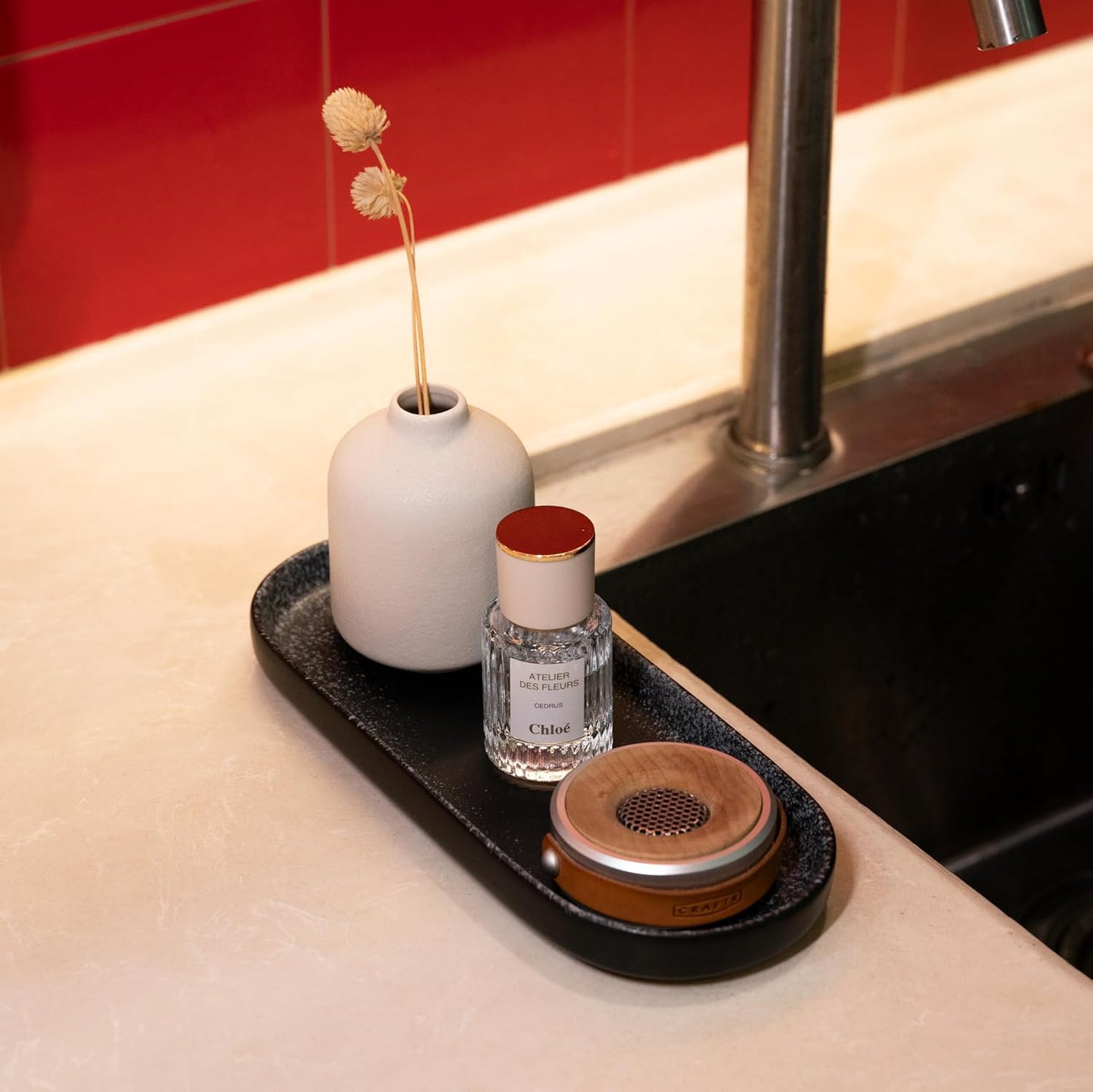 Large Ceramic Bathroom Vanity Tray, 10" Decorative Tray for Countertop, Soap Dispenser Tray for Kitchen Sink, Countertop Organizer for Jewelry, Cosmetics, Candles, Lotion and Perfume (Snow)