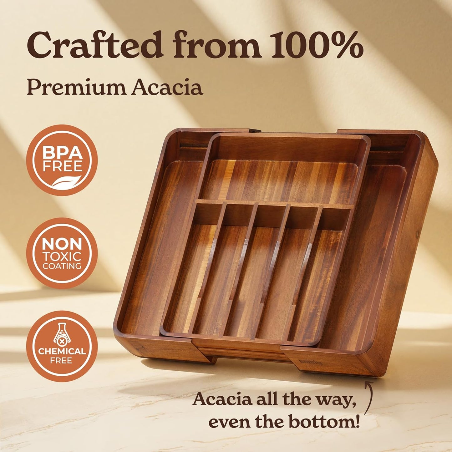 SMIRLY Silverware Drawer Organizer – Bamboo Kitchen Drawer Organizer, Adjustable Utensil Holder and Cutlery Tray, Drawer Dividers for Flatware and Kitchen Utensils